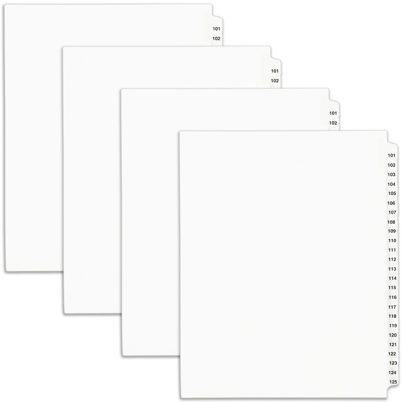 Avery Legal Exhibit Binder Dividers, Preprinted 101-125 Side Tabs, Unpunched Letter Size, 1 Set Collated, 4 Sets per Pack (01334)